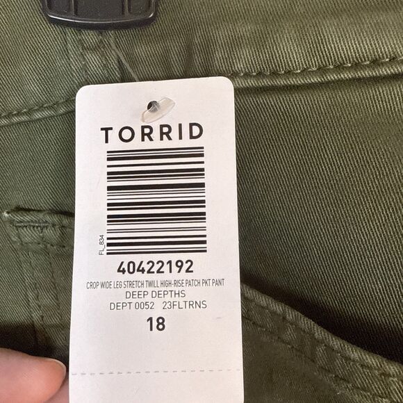 Women’s Torrid Crop Wide Leg Stretch Twill High Rise Patch Pant Green NWT - Picture 5 of 15